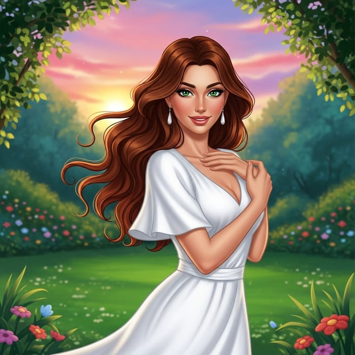Tranquil Green Garden: Beautiful Woman in Enchanting Scene