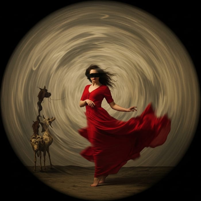 Mysterious Woman in Red Dress | Swirling Dreamlike Aura
