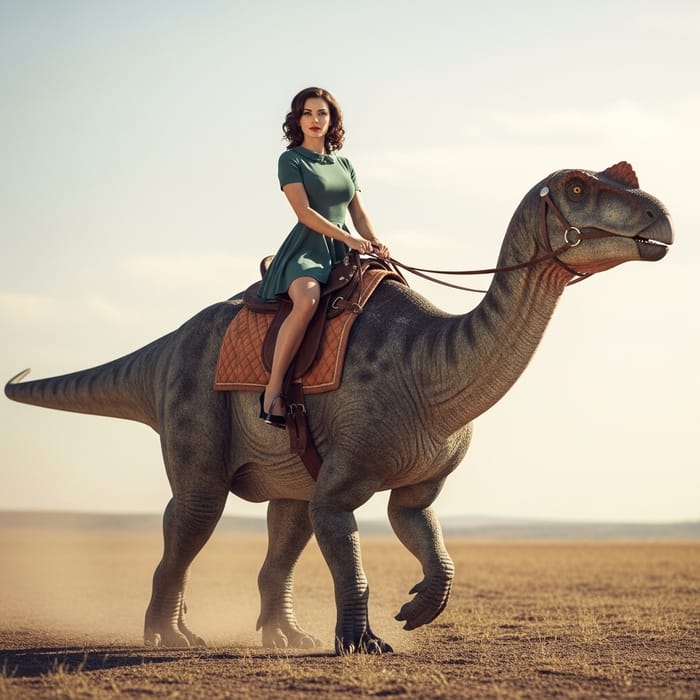 Sophia Loren Straddling Gentle Dinosaur in Chic Bell Minidress