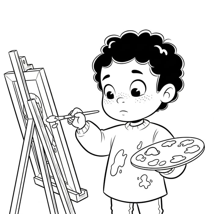Whimsical Cartoon Child Painting Tribute Coloring Page