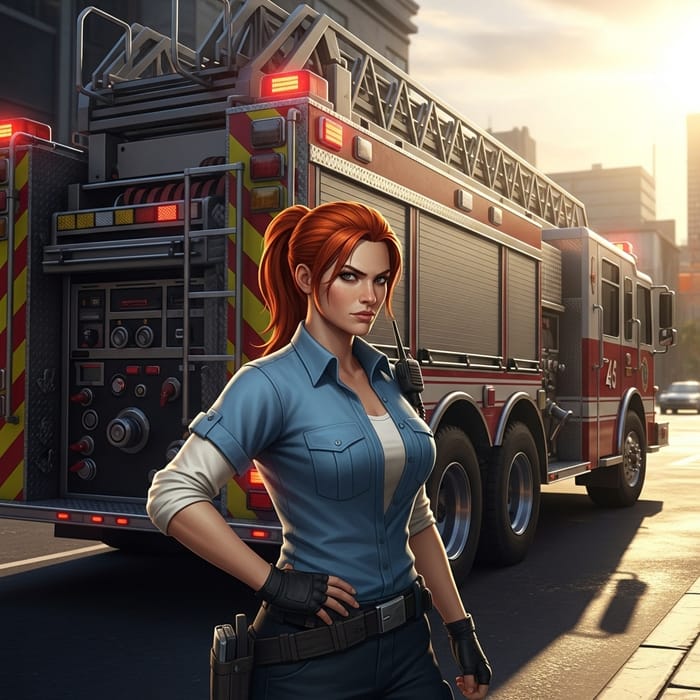 GTA Style Firefighter Woman with Rescue Truck GTA Style Firefighter Woman with Rescue Truck