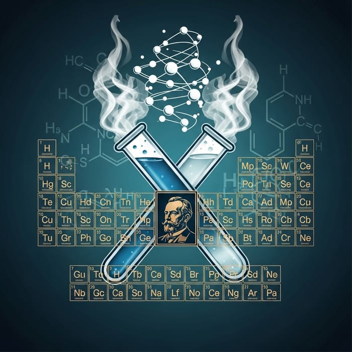 Mendeleev's Periodic Table Logo Design with Chemistry Elements Mendeleev's Periodic Table Logo Design with Chemistry Elements