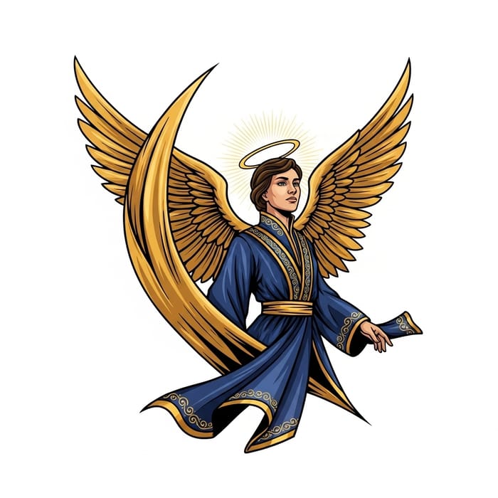 Angel Gabriel Brand Logo Design in Dark Blue & Gold Silk Angel Gabriel Brand Logo Design in Dark Blue & Gold Silk