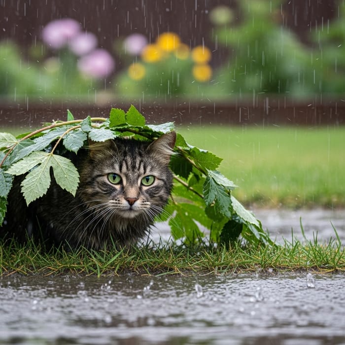 Cat Sheltering from Rain Cat Sheltering from Rain