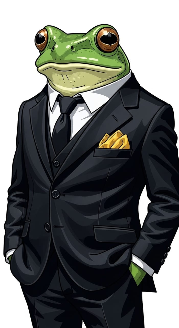 Elegant Frog in Black Suit with Yellow Handkerchief