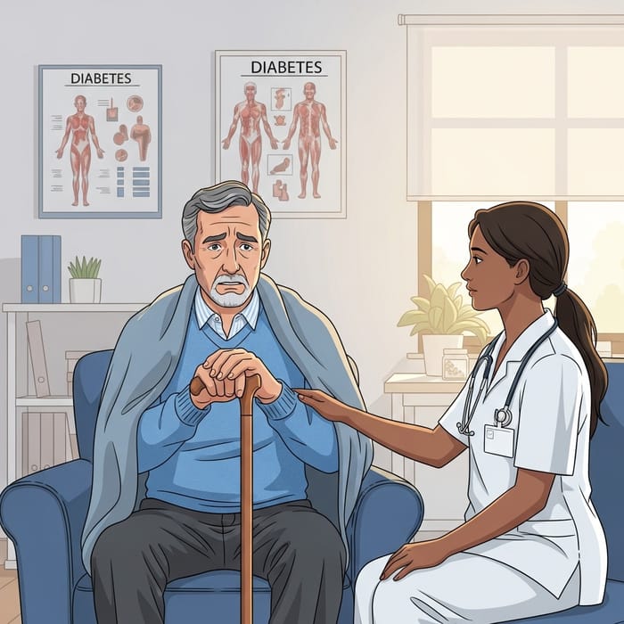 Man with Diabetes Feeling Unwell at Health Center
