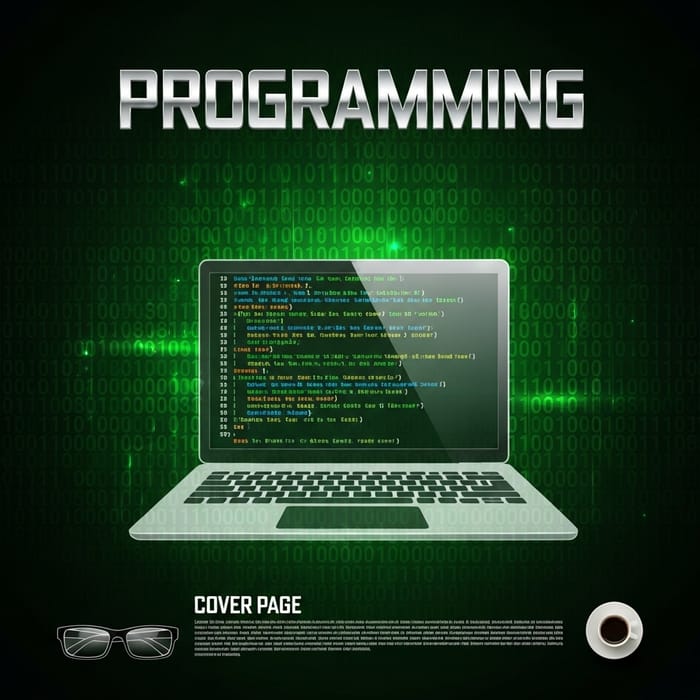 Programming Cover Page with Binary Code Background Programming Cover Page with Binary Code Background