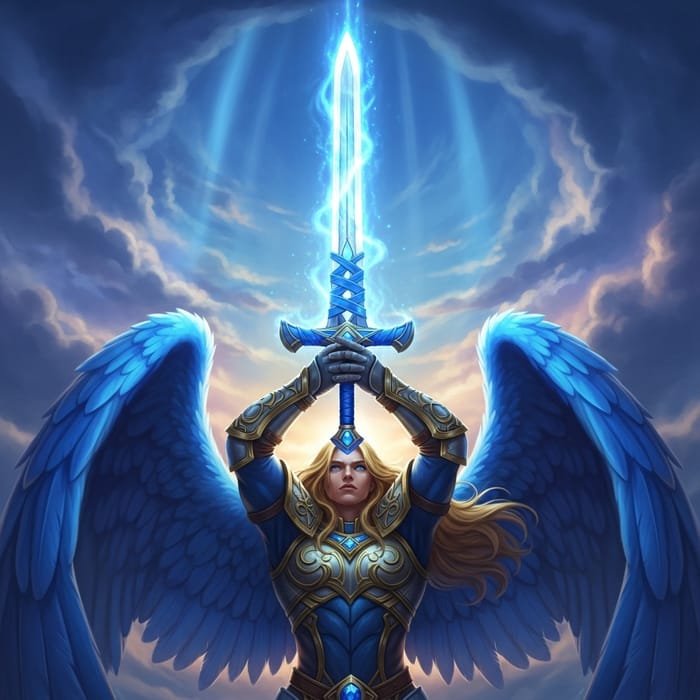 Blue-Winged Archangel with Blue Sword - Heavenly Guardian Blue-Winged Archangel with Blue Sword - Heavenly Guardian