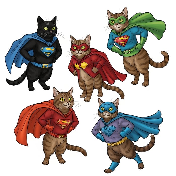 Marvelous Superhero Cats - Vintage Style Comics Marvelous Superhero Cats - Vintage Style Comics
