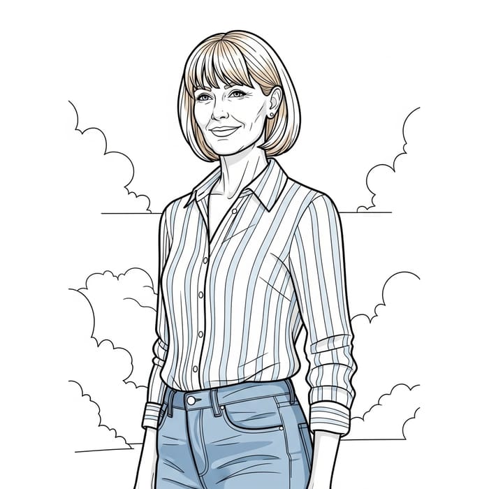 Coloring Book Illustration of Tall Blonde Woman - Over 50
