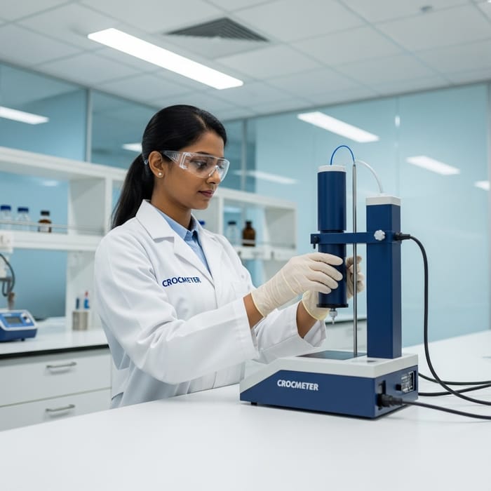 Female Scientist Using Crocmeter in Laboratory Female Scientist Using Crocmeter in Laboratory