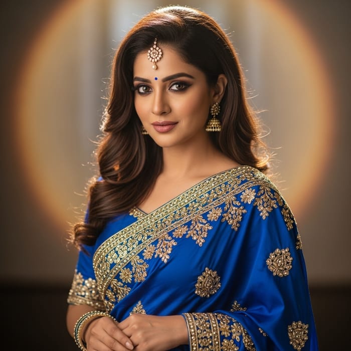 Beautiful Woman in Blue Sari | Grace & Elegance Beautiful Woman in Blue Sari | Grace & Elegance