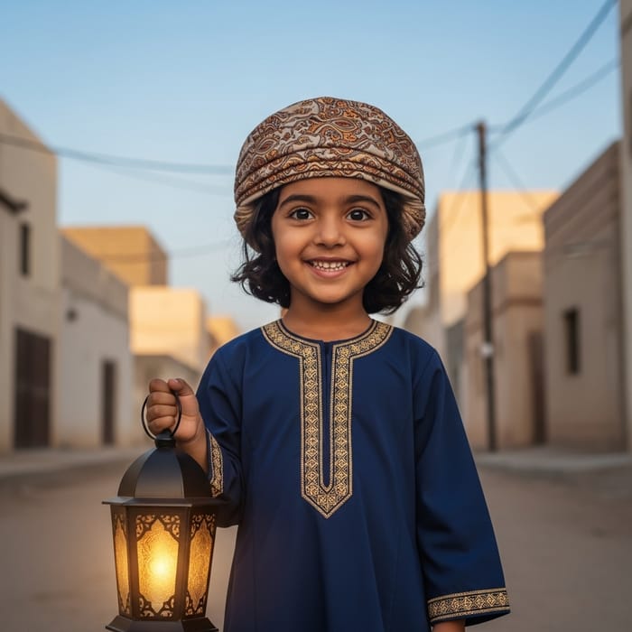 Omani Girl Celebrates Eid with Lantern in Hand