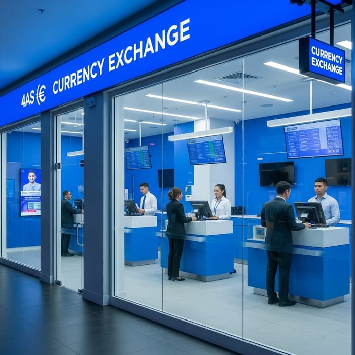 Modern Blue Currency Exchange Shop Design Modern Blue Currency Exchange Shop Design