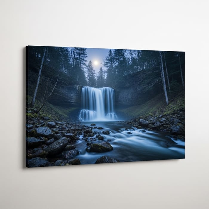 Tranquil Moonlit Waterfall: Capturing Ethereal Calmness