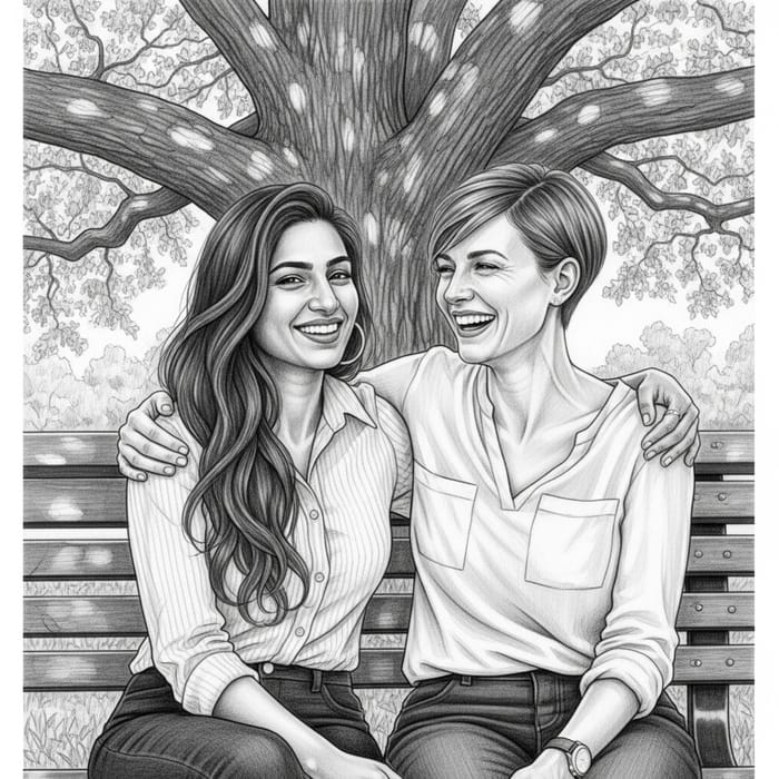 Heartfelt Women Friendship Pencil Drawing