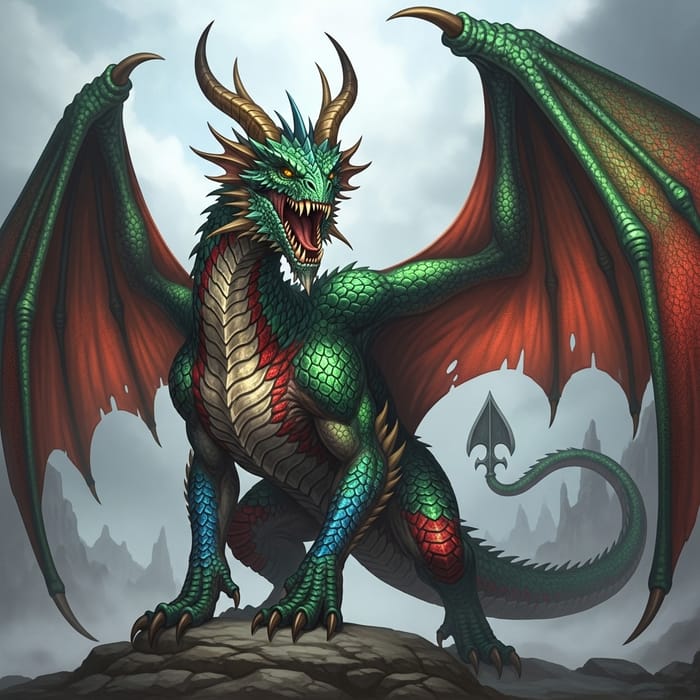 Majestic Dragon with Emerald Green Scales and Towering Horns