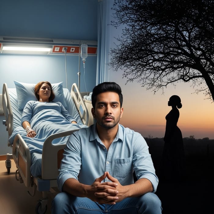 Man's Emotional Dilemma in Hospital Room & Tempting Shadows Man's Emotional Dilemma in Hospital Room & Tempting Shadows