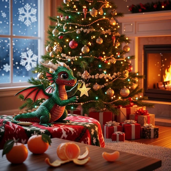 Cute Dragon Christmas Tree Snow Mandarin Gifts Cute Dragon Christmas Tree Snow Mandarin Gifts