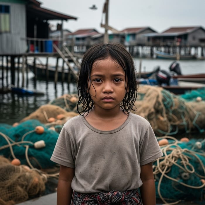 Poignant Portrayal of a Young Malay Girl in a Fisherman's Village Poignant Portrayal of a Young Malay Girl in a Fisherman's Village