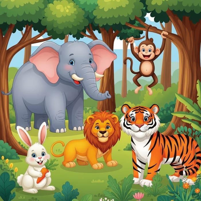 Colorful Cartoon Forest Animals Clipart