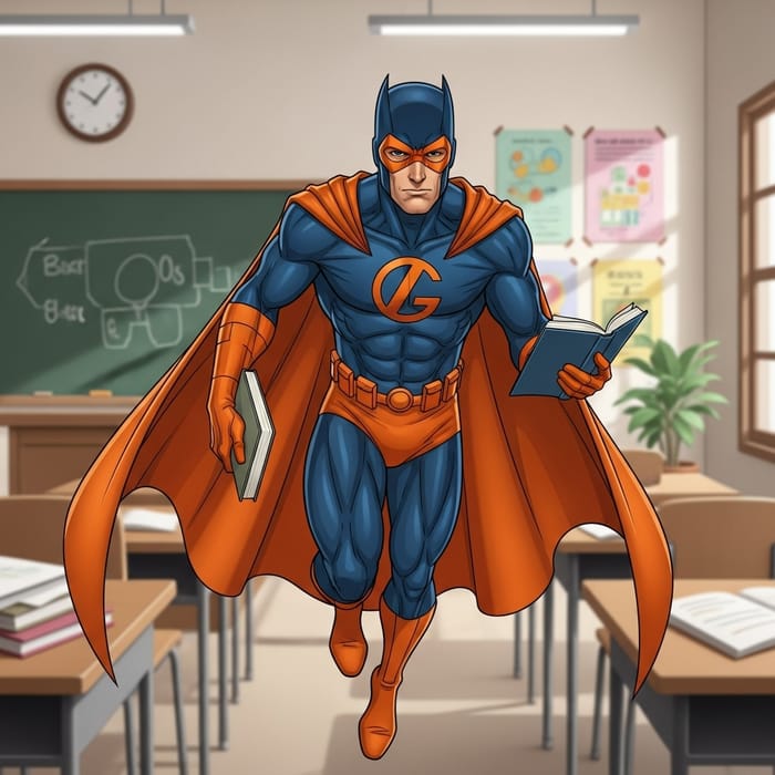 Superhero Professor in Dark Blue & Orange | Academic Character Design Superhero Professor in Dark Blue & Orange | Academic Character Design