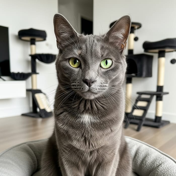 Enigmatic Gray Cat with Yellow and Green Eyes