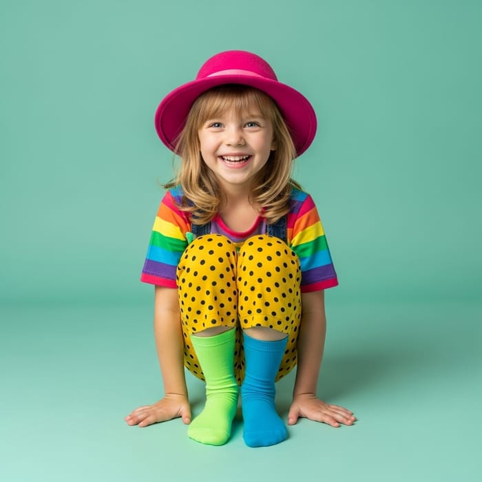 Happy Blond Girl in Flashy Outfit | Colorful Style