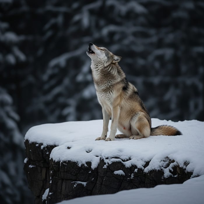 Crying Wolf in Moonlight on Snowy Cliff Crying Wolf in Moonlight on Snowy Cliff
