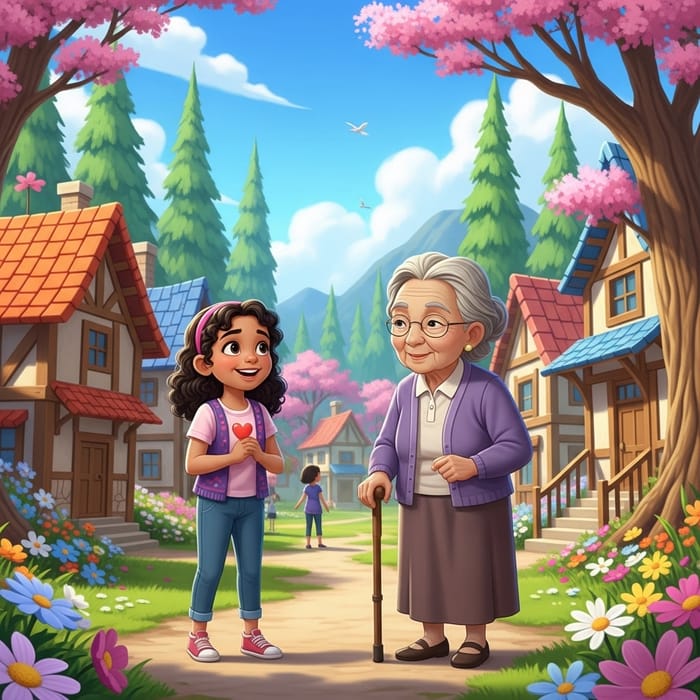 Peaceful Village with Blooming Flowers: Story of Hala and Her Wise Grandmother