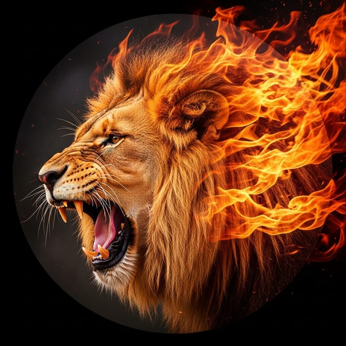 Roaring Lion Profile with Fiery Mane | Powerful Image Roaring Lion Profile with Fiery Mane | Powerful Image