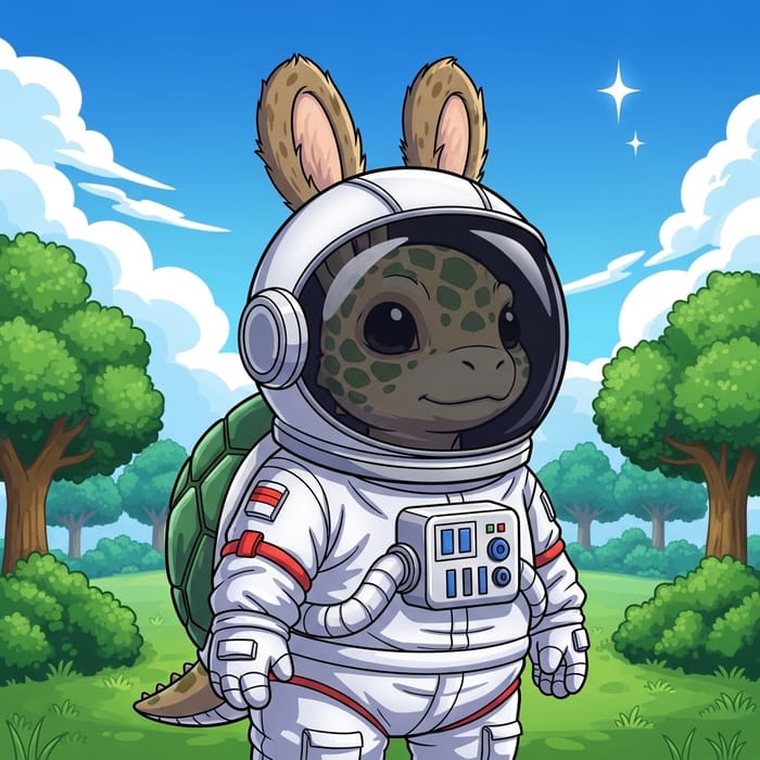 Whimsical Cartoon Animal Astronaut on Earth Whimsical Cartoon Animal Astronaut on Earth