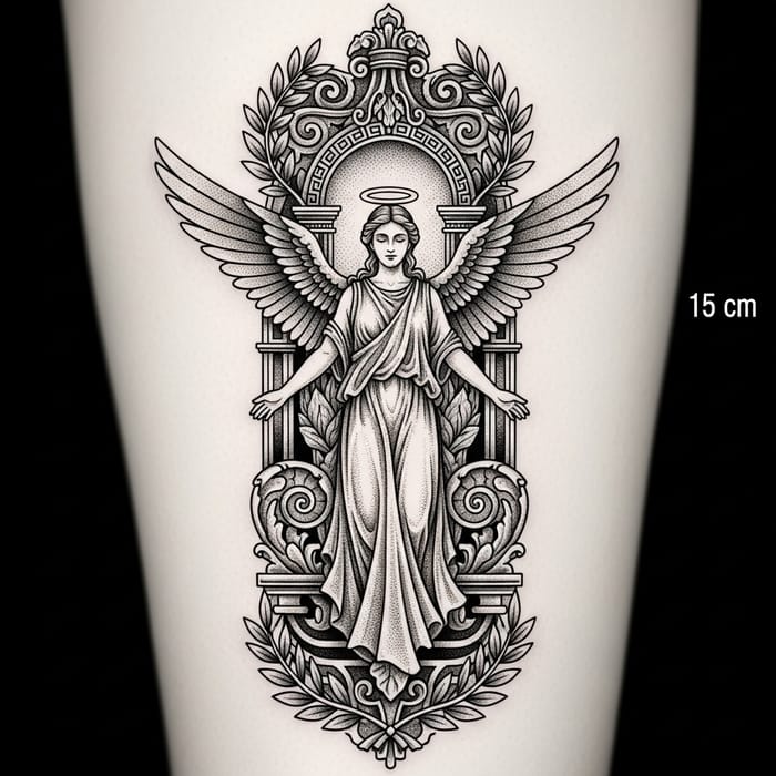 Detailed Greek Style Angel Tattoo in Pointillism | Purity Embodying Design