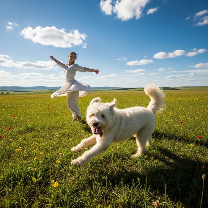 Dancing in the Fields with Belyash: A Joyful Scene Dancing in the Fields with Belyash: A Joyful Scene