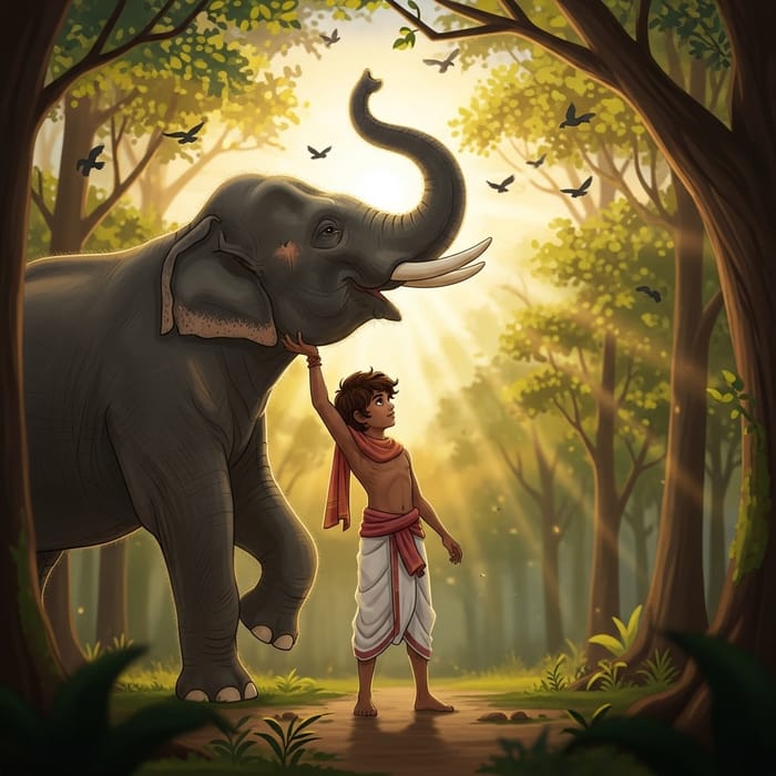 Incredible Scene: Boy Lifts Calm Indian Elephant
