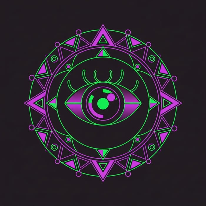 Simple Geometric Eye Design in Neon Purple & Green