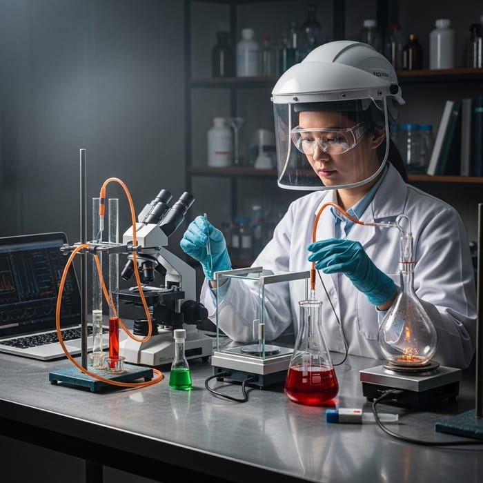 Asian Woman Scientist in Lab: Focused Experimentation Asian Woman Scientist in Lab: Focused Experimentation