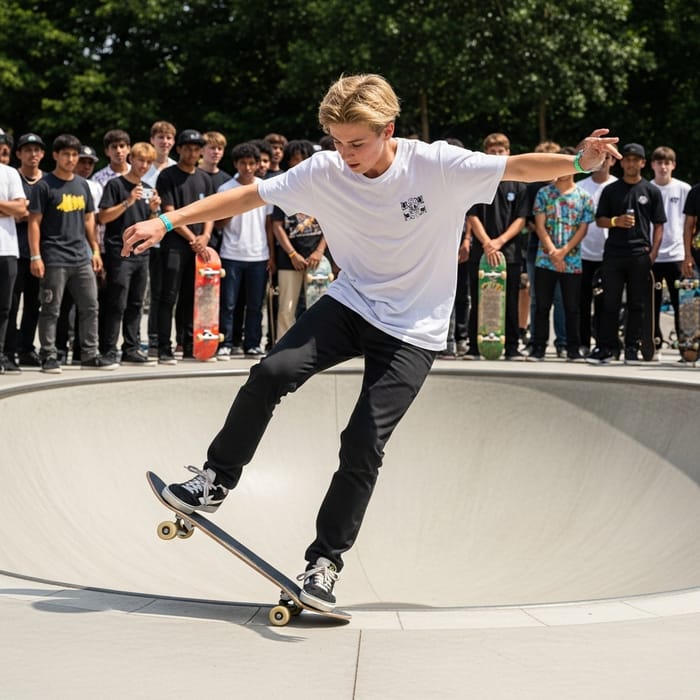 Vibrant Skate Park Scene: Teenage Boy's Dynamic Movements