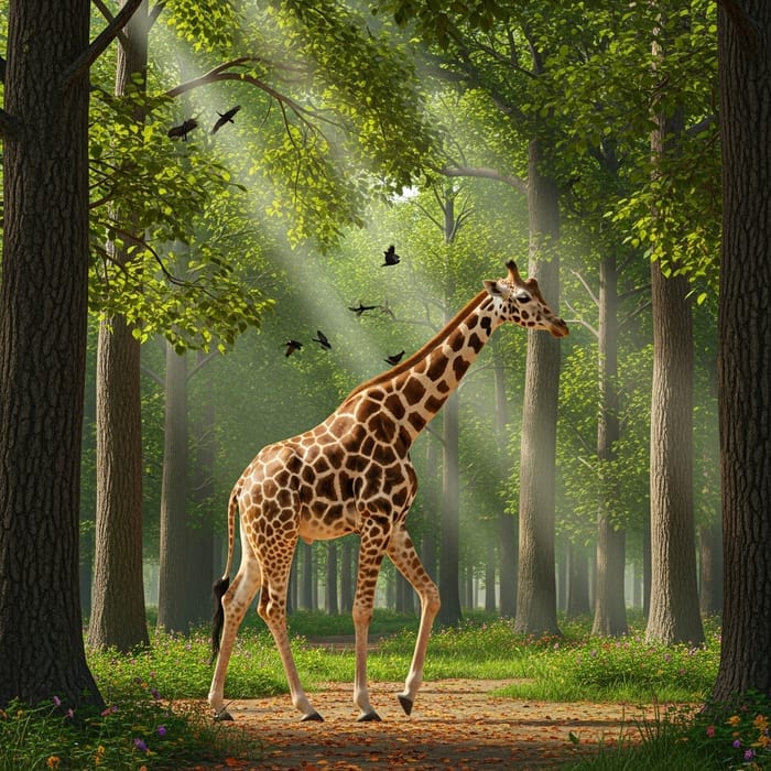 Giraffe in Forest: A Serene Wildlife Encounter Giraffe in Forest: A Serene Wildlife Encounter