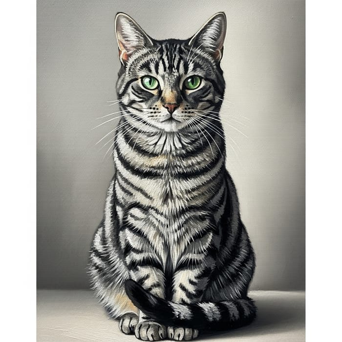 Realistic Oil Painting of Short-Haired Cat Realistic Oil Painting of Short-Haired Cat