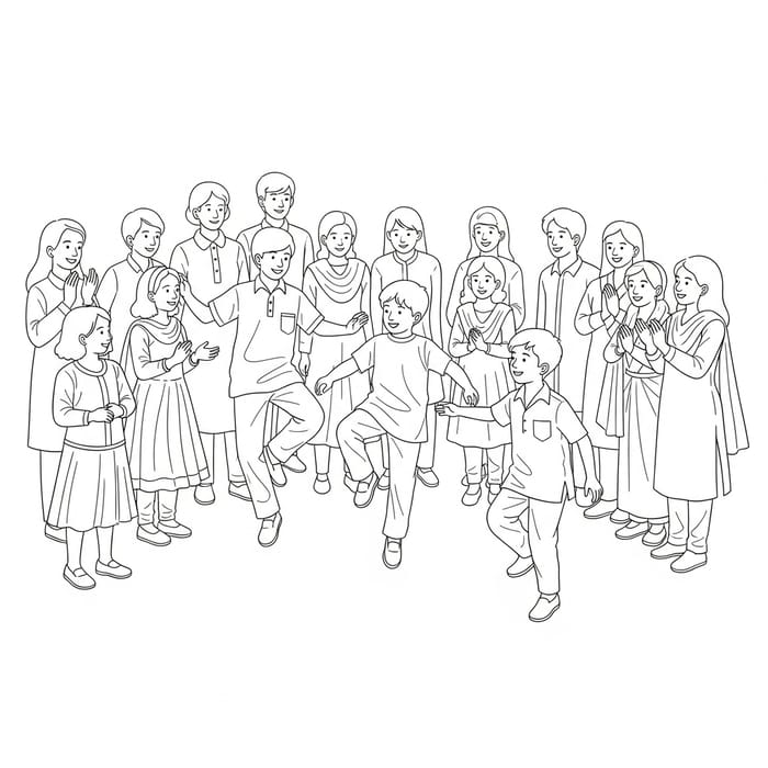 Indian Kids 90's Outdoor Game Line Art - Nostalgic Illustration Indian Kids 90's Outdoor Game Line Art - Nostalgic Illustration