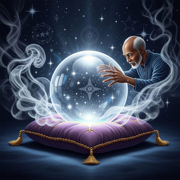 Captivating Crystal Ball Image with Elderly Seer