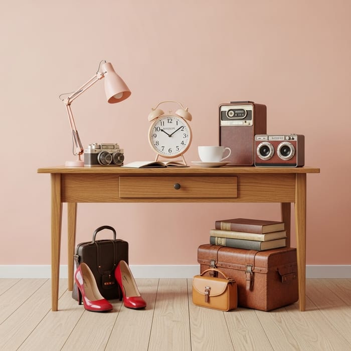 Vintage Peach Fuzz Table with Elegant Retro Styling Vintage Peach Fuzz Table with Elegant Retro Styling