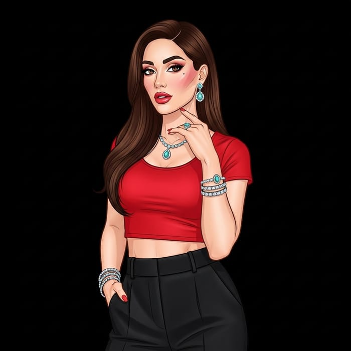 Stunning Tall Diva: Bright Makeup, Red Crop Top & Jewelry Stunning Tall Diva: Bright Makeup, Red Crop Top & Jewelry