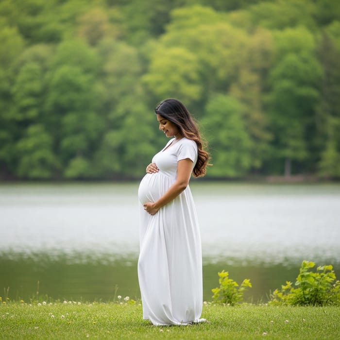 Motherhood in Nature: Serene South Asian Pregnancy Scene Motherhood in Nature: Serene South Asian Pregnancy Scene