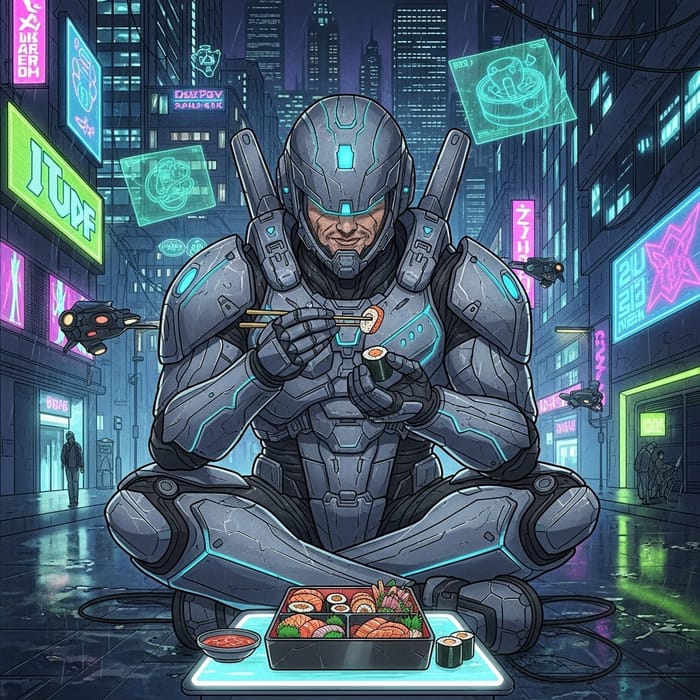 Futuristic Cyberpunk Tattoo Concept: Stormtrooper Sushi