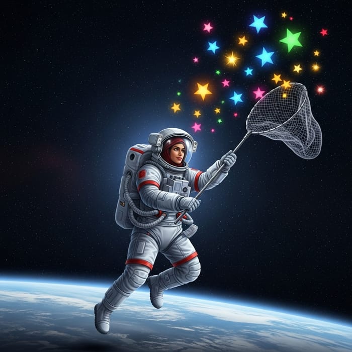 Middle-Eastern Woman in Space Chasing Luminous Stars Middle-Eastern Woman in Space Chasing Luminous Stars