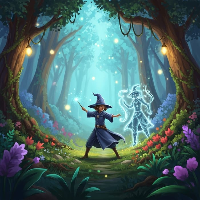 Captivating Wizard Casting Patronus Charm in Enchanting Forest Captivating Wizard Casting Patronus Charm in Enchanting Forest
