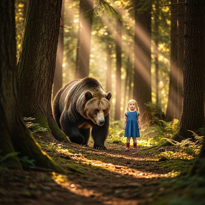 Bear Encounter with Little Girl in Forest Bear Encounter with Little Girl in Forest