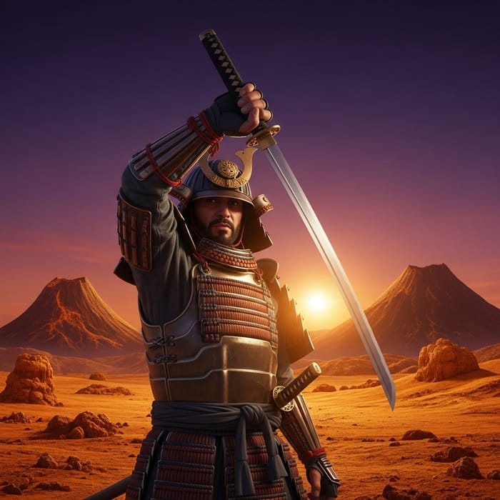 Samurai with Katana at Venus Sunset